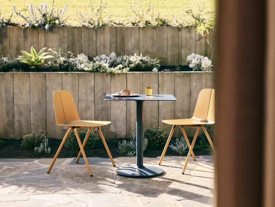 The Seam Café Table is a masterfully contemporary outdoor café table. Robust construction and materiality belie its sleek silhouette.