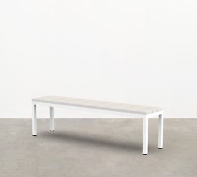 Clean lines and a cool aesthetic define Linear Modern Outdoor Bench Seat, with irregular slats adding optical texture to each form.