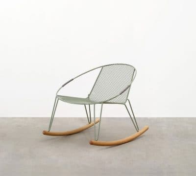 the Volley Rocker - a modern outdoor rocking chair with a distinct mid-century modern vibe designed by Adam Goodrum.