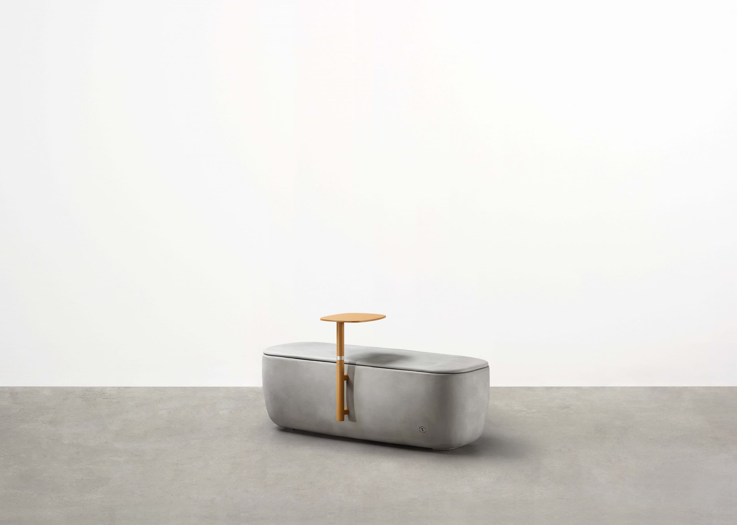Lightweight Concrete Bench Seat with Side Table Accessory
