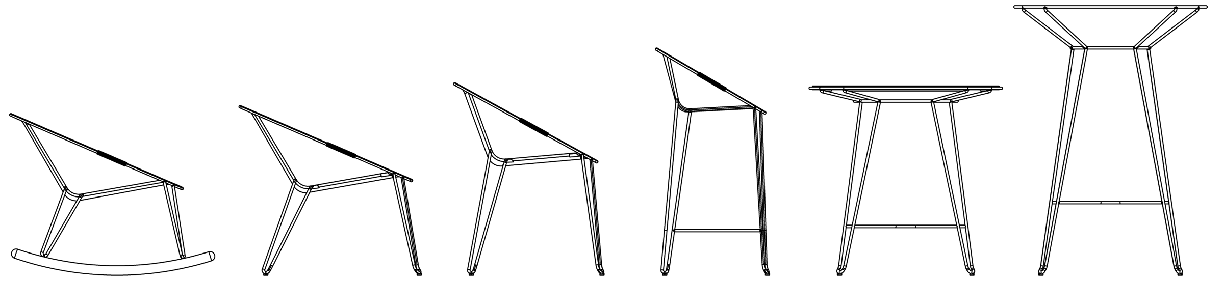 profile line drawing of Volley furniture range designed and manufactured by Tait in Melbourne