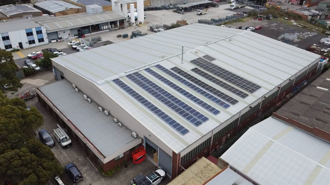 rooftop of Tait manufacturing facility with solar panels