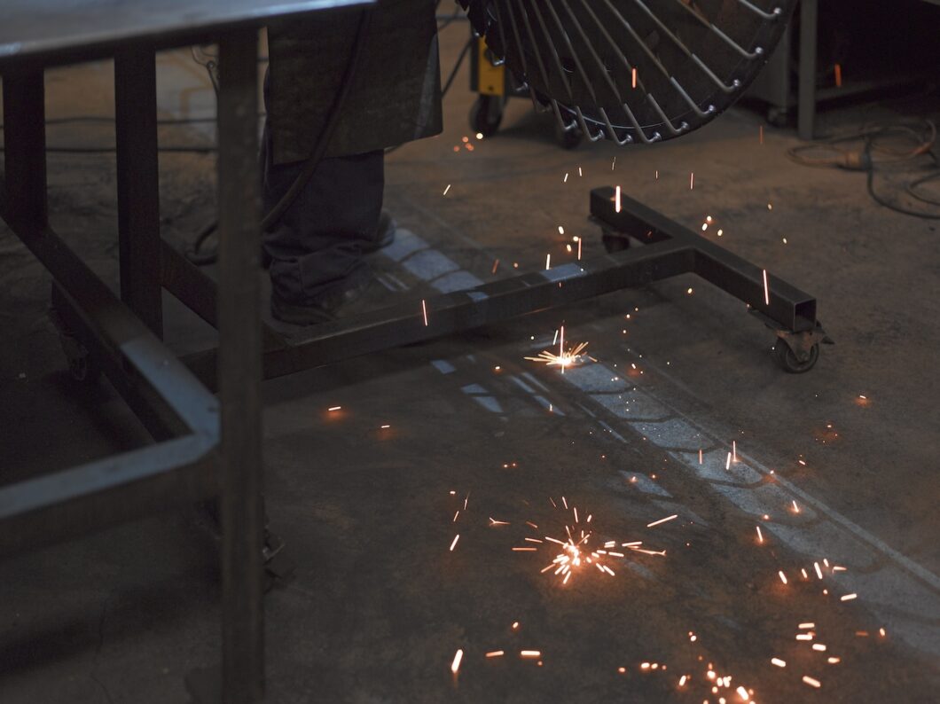 sparks fly in the welding process