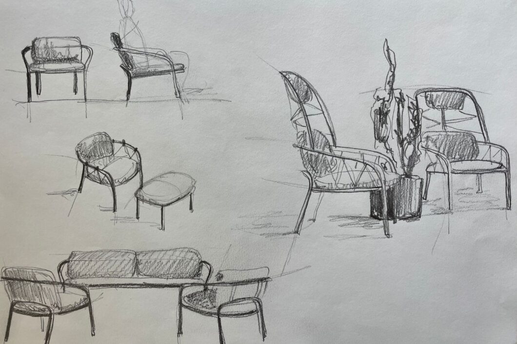 hand sketch of Tait Rockpool outdoor furniture Collection designed by Adam Goodrum