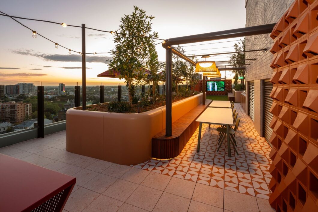 Commercial rooftop project by Arcadia featuring Tait outdoor furniture