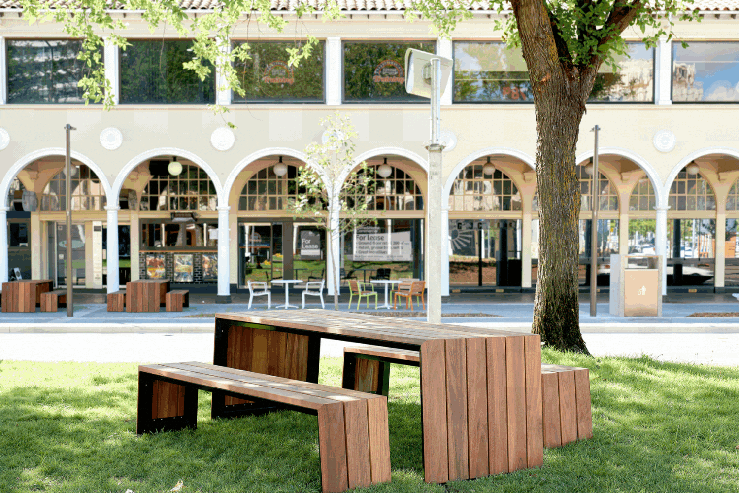 Kink outdoor table and bench by Tait in Canberra City Renewal project