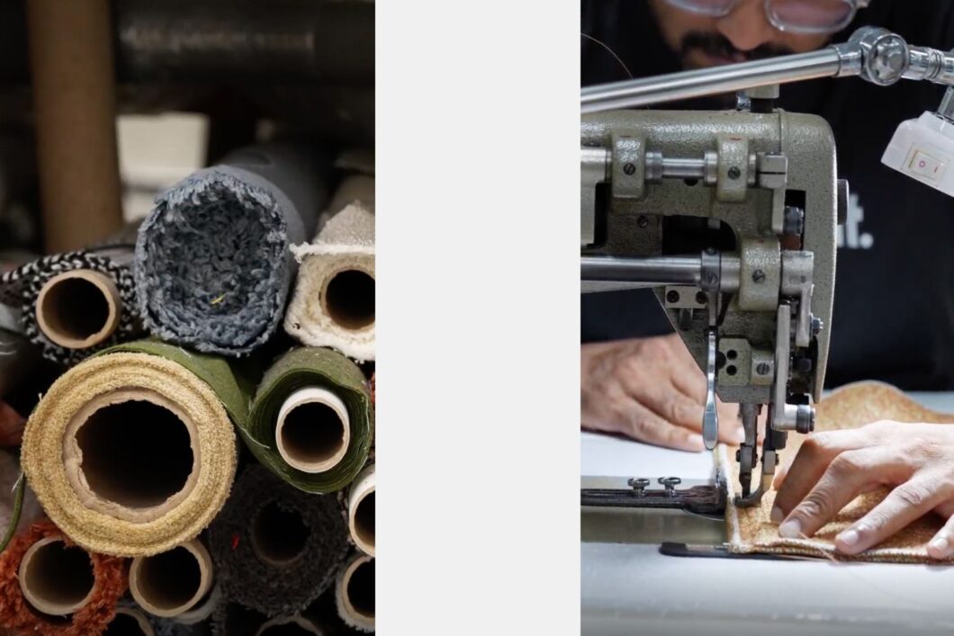 close up of Tait's upholstery process for outdoor furniture design and manufacture